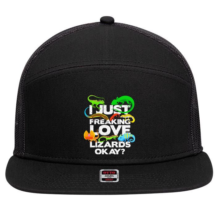 Lizard Lover Reptile Types Of Lizards Funny Lizard 7 Panel Mesh Trucker Snapback Hat