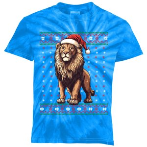 Lion Lover Santa Hat Funny Holiday Ugly Christmas Kids Tie-Dye T-Shirt