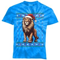 Lion Lover Santa Hat Funny Holiday Ugly Christmas Kids Tie-Dye T-Shirt