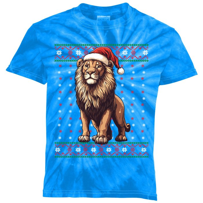 Lion Lover Santa Hat Funny Holiday Ugly Christmas Kids Tie-Dye T-Shirt