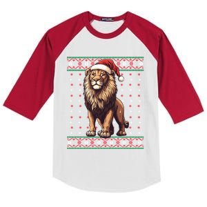 Lion Lover Santa Hat Funny Holiday Ugly Christmas Kids Colorblock Raglan Jersey