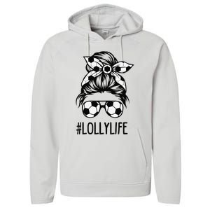 Lolly Life Soccer Lolly Mothers Day Messy Bun Performance Fleece Hoodie