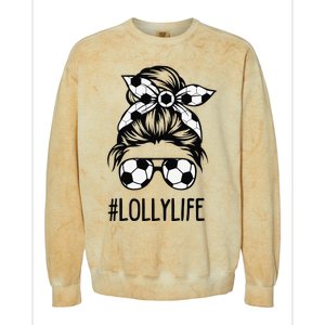 Lolly Life Soccer Lolly Mothers Day Messy Bun Colorblast Crewneck Sweatshirt