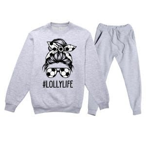 Lolly Life Soccer Lolly Mothers Day Messy Bun Premium Crewneck Sweatsuit Set