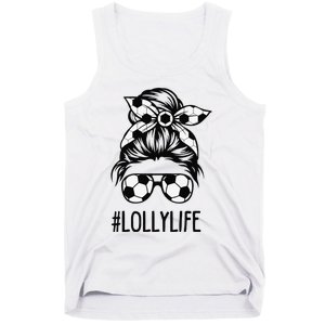 Lolly Life Soccer Lolly Mothers Day Messy Bun Tank Top