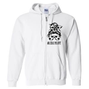 Lolly Life Soccer Lolly Mothers Day Messy Bun Full Zip Hoodie