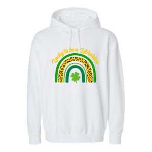 Lucky Librarian St Patrick's Day Rainbow Shamrock Books Fan Great Gift Garment-Dyed Fleece Hoodie