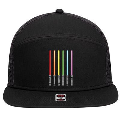 Light Sword Rainbow Color 7 Panel Mesh Trucker Snapback Hat