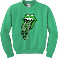 Leopard Lips Sexy Green Cool Irish Shamrock St Patricks Day Kids Sweatshirt