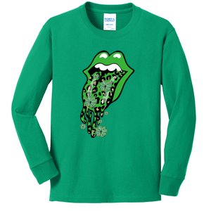 Leopard Lips Sexy Green Cool Irish Shamrock St Patricks Day Kids Long Sleeve Shirt