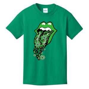 Leopard Lips Sexy Green Cool Irish Shamrock St Patricks Day Kids T-Shirt