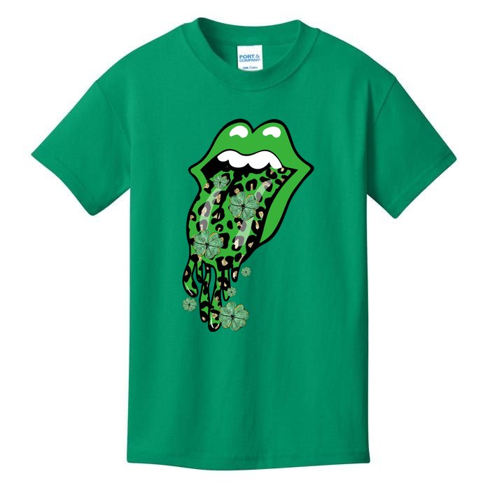 Leopard Lips Sexy Green Cool Irish Shamrock St Patricks Day Kids T-Shirt