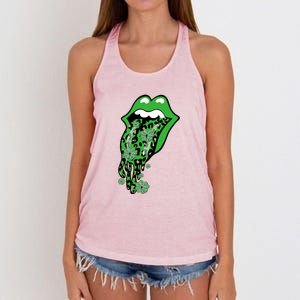 Leopard Lips Sexy Green Cool Irish Shamrock St Patricks Day Women's Knotted Racerback Tank