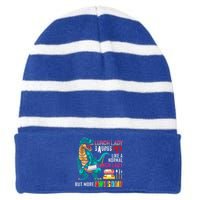 Lunch Lady Saurus Rex Only More Awesome Funny Lunch Lady Striped Beanie with Solid Band