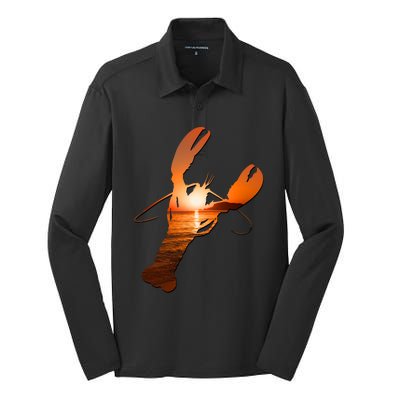 Lobster Lovers Silhouette Earth Day And Ocean Week Meaningful Gift Silk Touch Performance Long Sleeve Polo