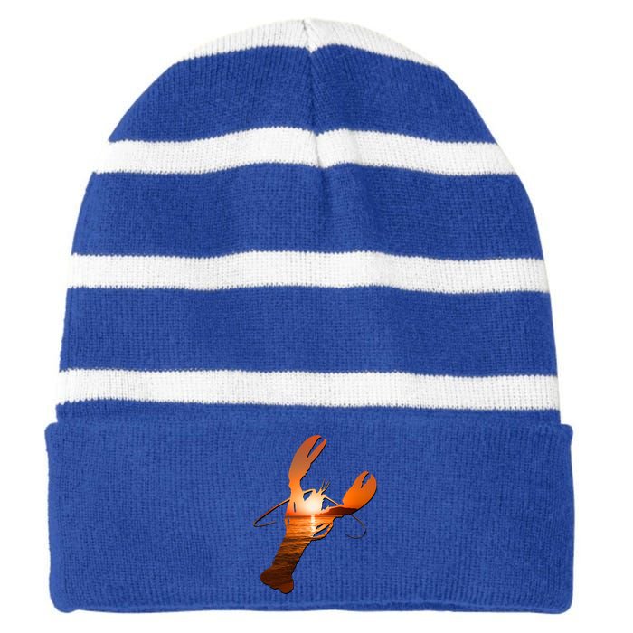 Lobster Lovers Silhouette Earth Day And Ocean Week Meaningful Gift Striped Beanie with Solid Band