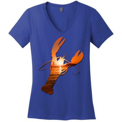 Lobster Lovers Silhouette Earth Day And Ocean Week Meaningful Gift Women's V-Neck T-Shirt