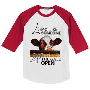 Live Like Someone Left The Gate Open Cow Kids Colorblock Raglan Jersey