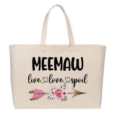 Live Love Spoil Meemaw Flower Meemaw Mother's Day Cotton Canvas Jumbo Tote