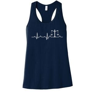 Lawyer Law School Gift Balance Heartbeat Attorney Women's Racerback Tank