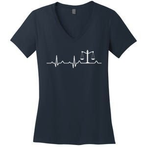 Lawyer Law School Gift Balance Heartbeat Attorney Women's V-Neck T-Shirt