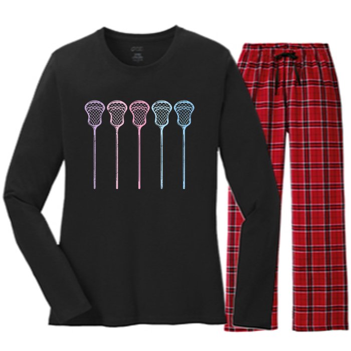 Lacrosse Lacrosse Sticks Woman Girl Retro Women's Long Sleeve Flannel Pajama Set 