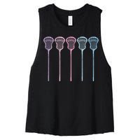 Lacrosse Lacrosse Sticks Woman Girl Retro Women's Racerback Cropped Tank