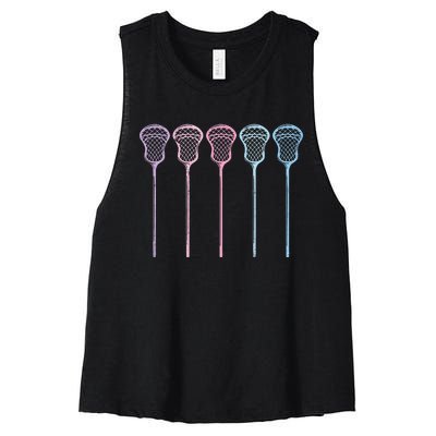 Lacrosse Lacrosse Sticks Woman Girl Retro Women's Racerback Cropped Tank