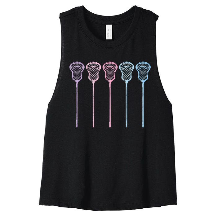 Lacrosse Lacrosse Sticks Woman Girl Retro Women's Racerback Cropped Tank