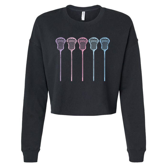 Lacrosse Lacrosse Sticks Woman Girl Retro Cropped Pullover Crew