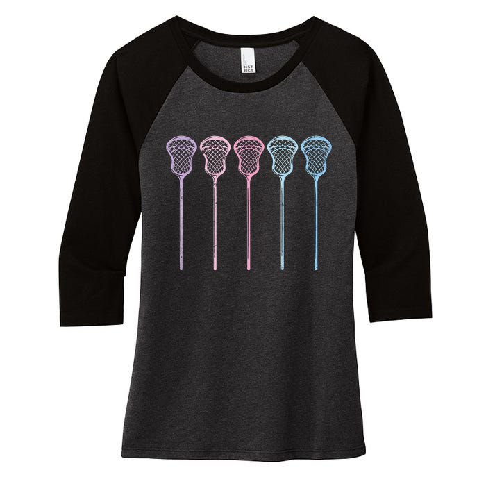 Lacrosse Lacrosse Sticks Woman Girl Retro Women's Tri-Blend 3/4-Sleeve Raglan Shirt