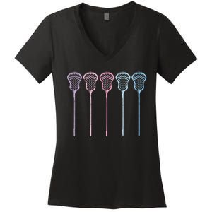 Lacrosse Lacrosse Sticks Woman Girl Retro Women's V-Neck T-Shirt