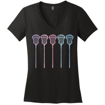 Lacrosse Lacrosse Sticks Woman Girl Retro Women's V-Neck T-Shirt