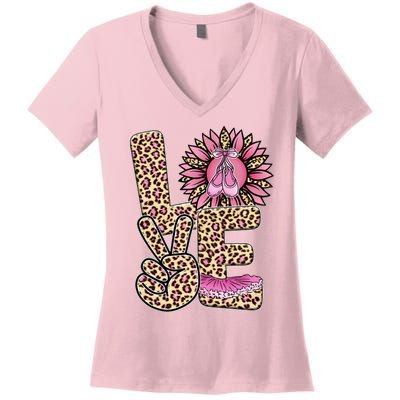 Love Leopard Sunflower Baby Girls Shoes Graphic Plus Size Women's V-Neck T-Shirt