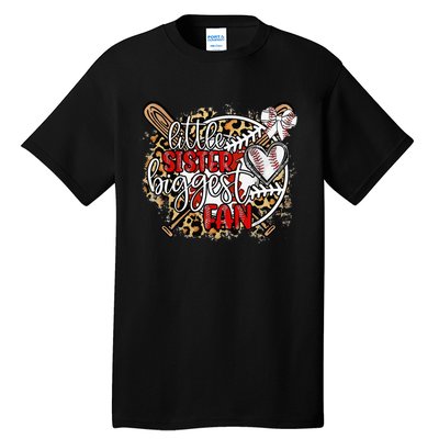 Leopard Little Sister Biggest Fan Funny Baseball Sister Tall T-Shirt