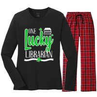 Lucky Librarian St Patricks Day Library Science Major Gift Women's Long Sleeve Flannel Pajama Set 