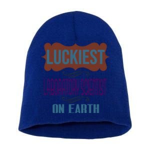 Luckiest Laboratory Scientist On Earth Profession Career Wor Cute Gift Short Acrylic Beanie