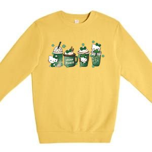 Lucky Latte St Patrick's Day Shamrock Kitty Lucky Latte Premium Crewneck Sweatshirt