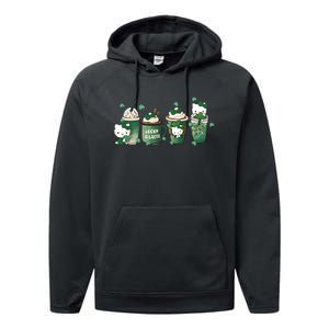 Lucky Latte St Patrick's Day Shamrock Kitty Lucky Latte Performance Fleece Hoodie