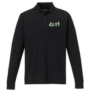 Lucky Latte St Patrick's Day Shamrock Kitty Lucky Latte Performance Long Sleeve Polo