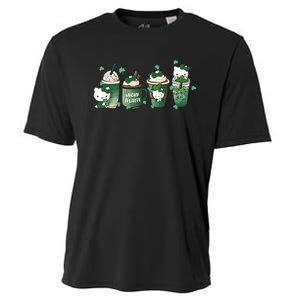 Lucky Latte St Patrick's Day Shamrock Kitty Lucky Latte Cooling Performance Crew T-Shirt