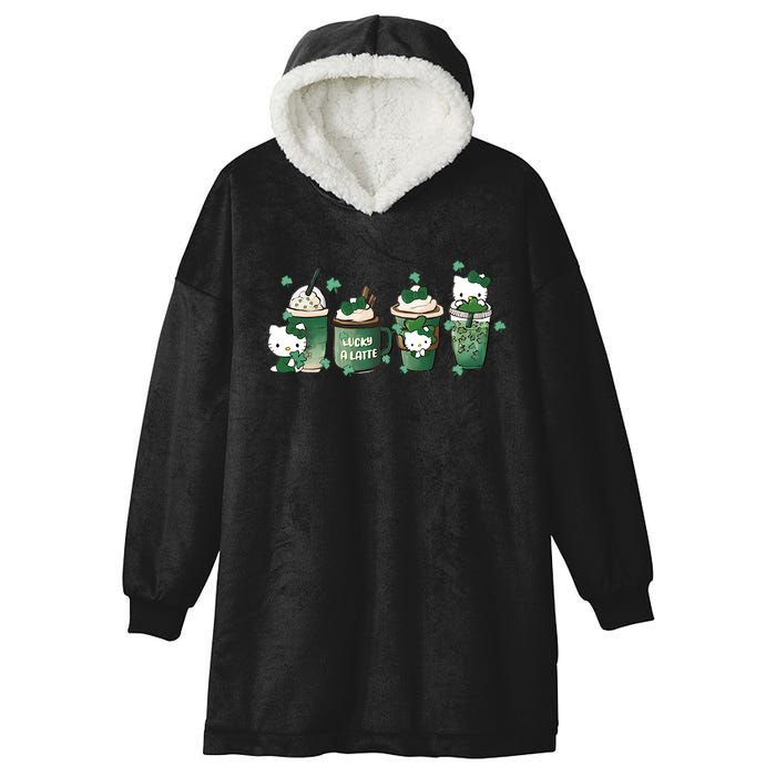 Lucky Latte St Patrick's Day Shamrock Kitty Lucky Latte Hooded Wearable Blanket