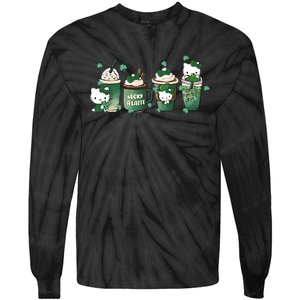 Lucky Latte St Patrick's Day Shamrock Kitty Lucky Latte Tie-Dye Long Sleeve Shirt