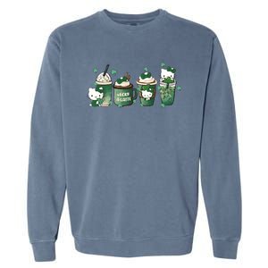 Lucky Latte St Patrick's Day Shamrock Kitty Lucky Latte Garment-Dyed Sweatshirt