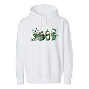 Lucky Latte St Patrick's Day Shamrock Kitty Lucky Latte Garment-Dyed Fleece Hoodie