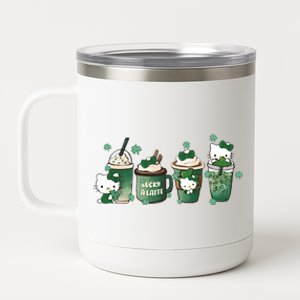 Lucky Latte St Patrick's Day Shamrock Kitty Lucky Latte 12 oz Stainless Steel Tumbler Cup