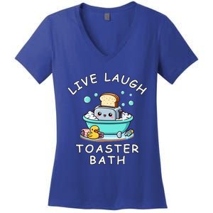 Mandatoryfunday Live Laugh Toaster Bath Sarcastic Unhinged Meme Saying Women's V-Neck T-Shirt