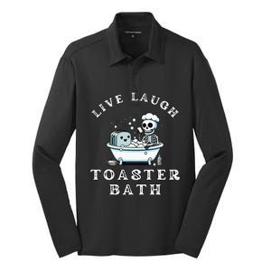 Live Laugh Toaster Bath Sarcastic Unhinged Meme Saying Silk Touch Performance Long Sleeve Polo