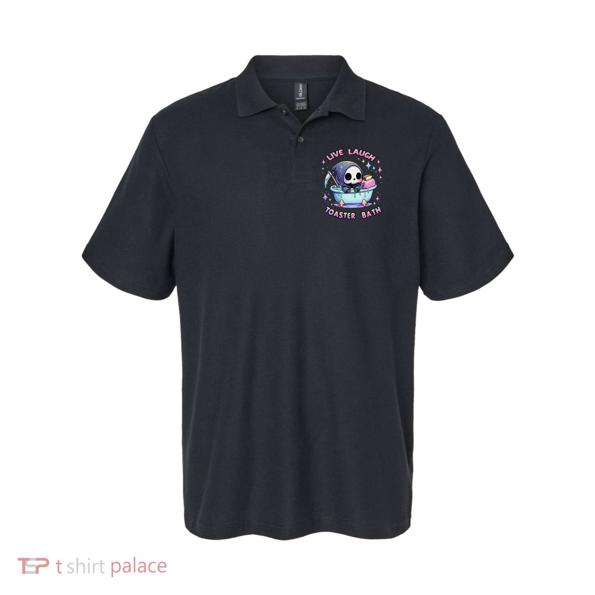 Live Laugh Toaster Bath Skeleton Funny Saying Softstyle Adult Sport Polo
