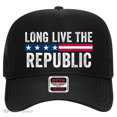 Long Live The Republic Patriotic American Flag High Crown Mesh Back Trucker Hat